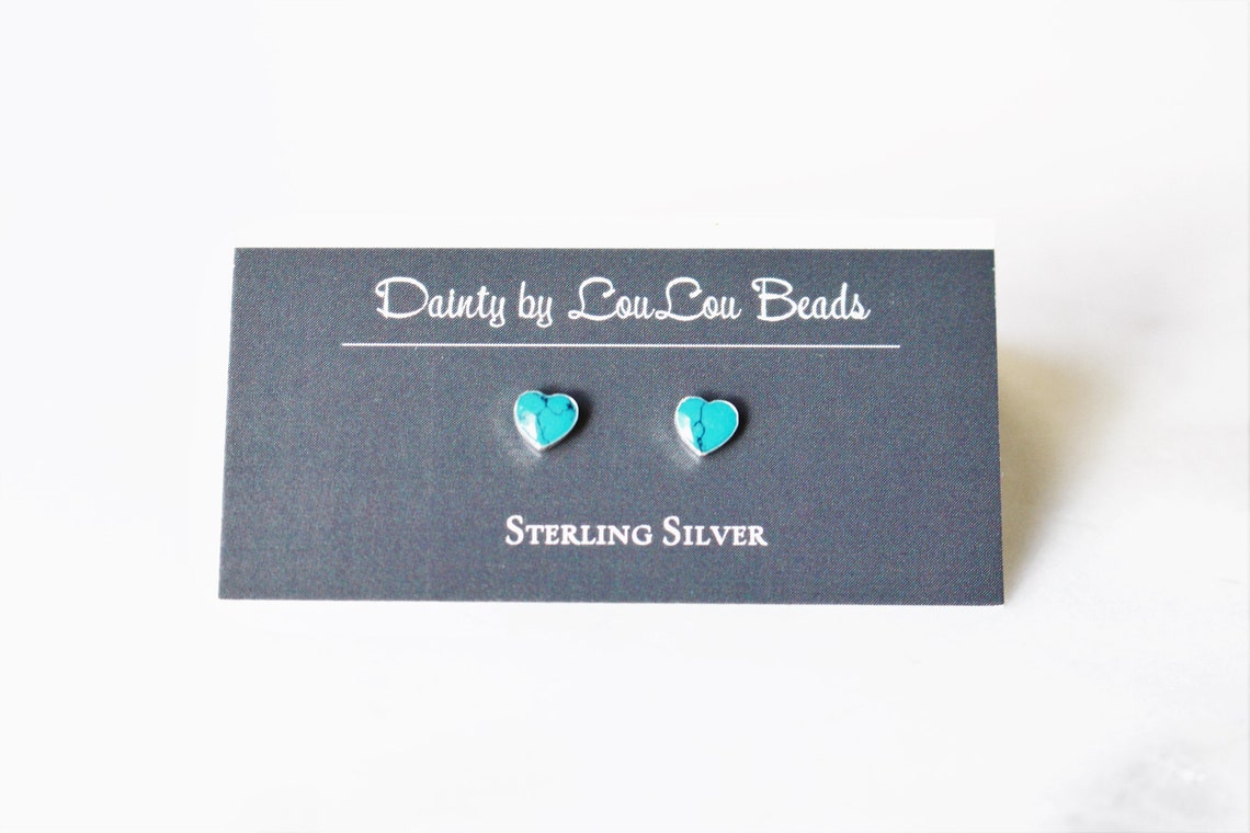 Turquoise heart stud earrings in sterling silver 925 Silver Etsy