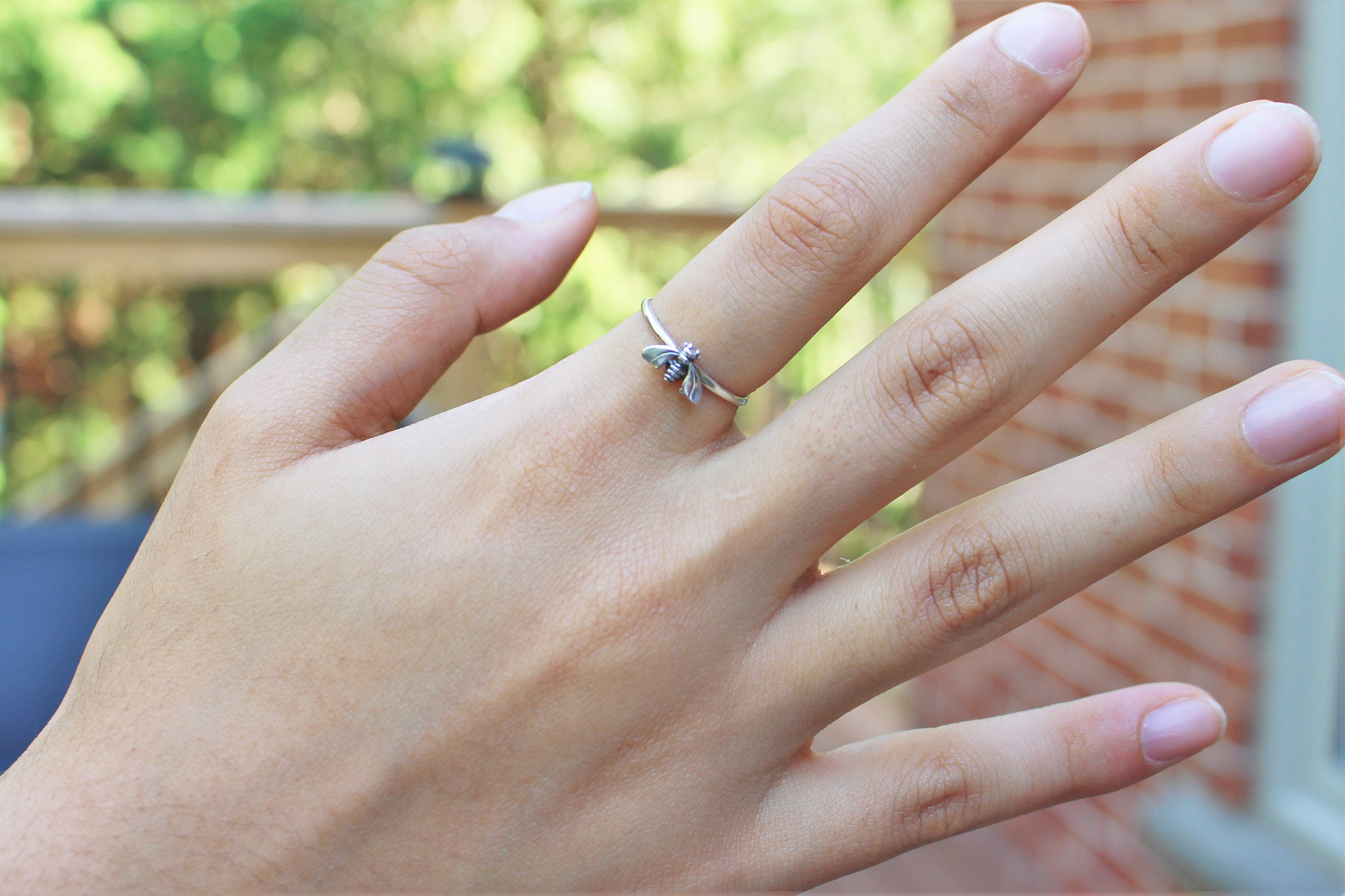 Silver Bee Ring | Sterling Silver Unique Stacking Ring Gift for Her