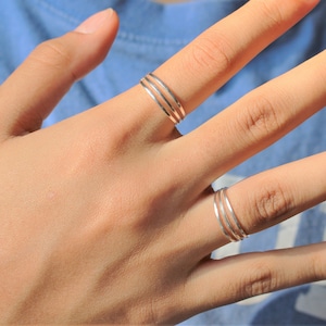 Sterling Silver Layered Ring Triple Band Stackable Ring 925 Trendy Midriff or Pinkie Everyday Ring image 4
