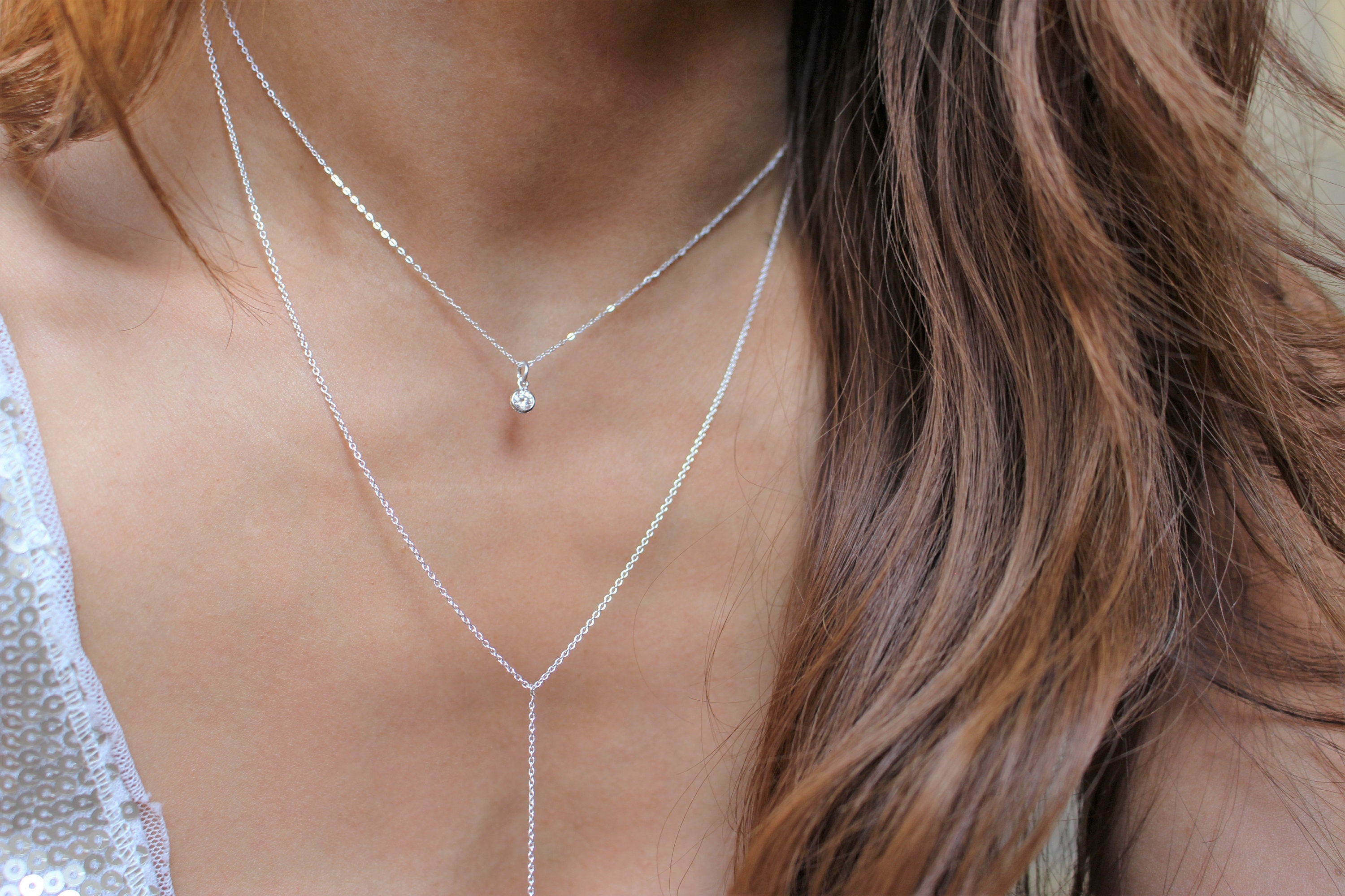 Silver Y Necklace Sterling Silver Long Necklace Layering Y Etsy