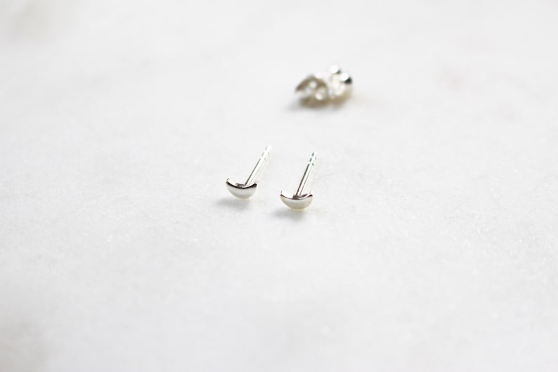 Tiny Silver Moon Stud Earrings, Sterling Silver Minimalist Earrings image 3