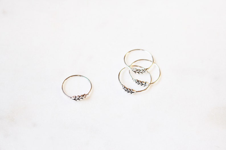 Oxidized sterling silver leaf ring Dainty stacking everyday ring image 8