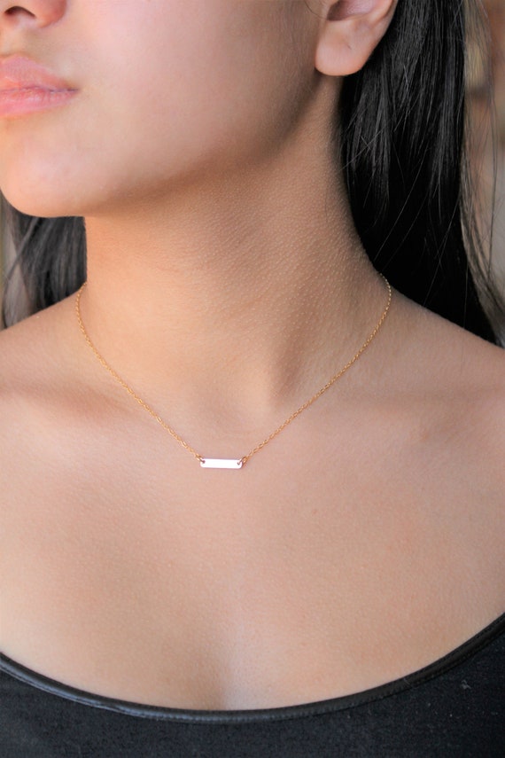 Engravable bar sale necklace 14k gold