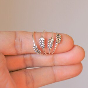 Oxidized sterling silver leaf ring Dainty stacking everyday ring image 9
