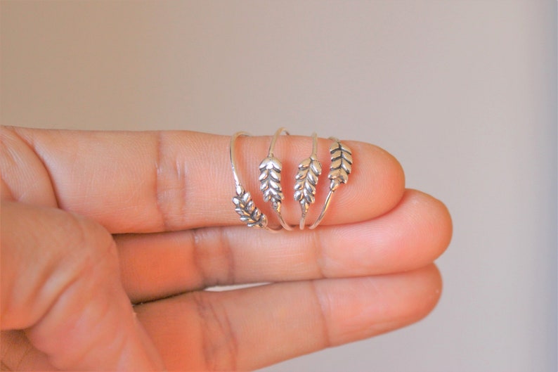 Oxidized sterling silver leaf ring Dainty stacking everyday ring image 9