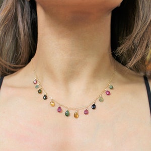 Tourmaline necklace in 14k gold fill Natural gemstone Bohemian layering choker/necklace, gift for her image 5