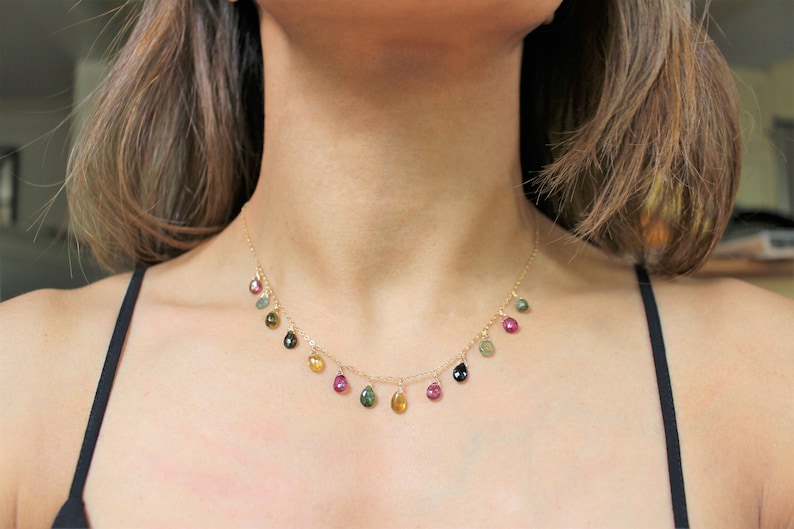 Tourmaline necklace in 14k gold fill Natural gemstone Bohemian layering choker/necklace, gift for her image 5