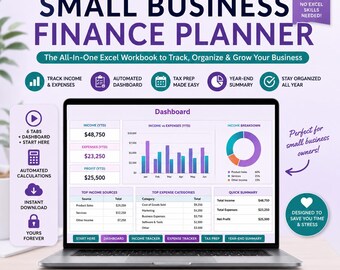 Small Business Finance Planner Excel | Income Expense Tracker (Excel Workbook)