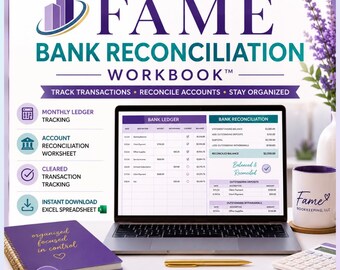 Bank Reconciliation Workbook | Monthly Ledger Tracker, Excel Spreadsheet (Digital Download)