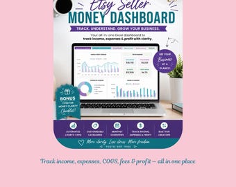 Etsy Seller Money Dashboard | Income & Expense Tracker | Profit Calculator | Small Business Bookkeeping Spreadsheet