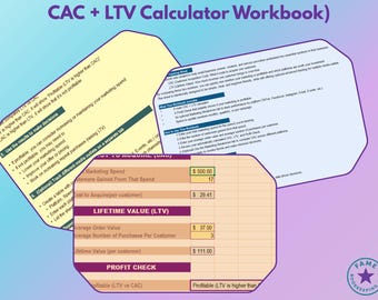 CAC & LTV Calculator | Marketing Spend Tracker | Customer Acquisition Cost Worksheet | Small Business Template