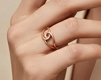 女性のためのエレガントな銅製リング、ツイスト銅製レディースジュエリー、女性への素敵な銅製ギフト、ユニークな手作り銅製リング