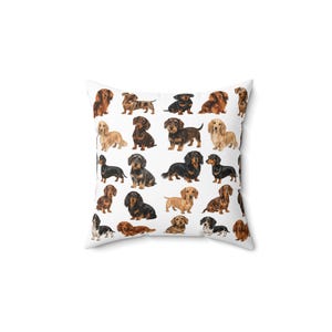 Dachshund Pattern Square Pillow Cute Wiener Dog Decorative Throw Pillow