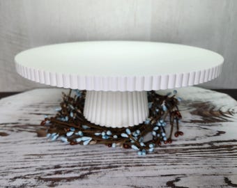 Fluted Cake Stand | Scalloped Dessert Pedestal | Rustic Centerpiece Display