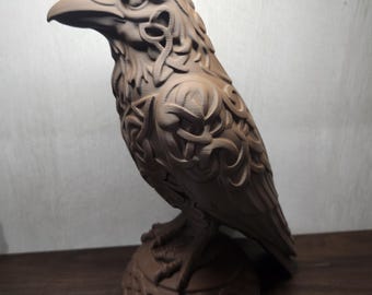 Celtic Raven Sculpture | Norse Mythology Decor | Gothic Bird Art