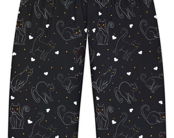 Black Cat Love Women's Pajama Pants - Black and White Goth Witchy  Spooky