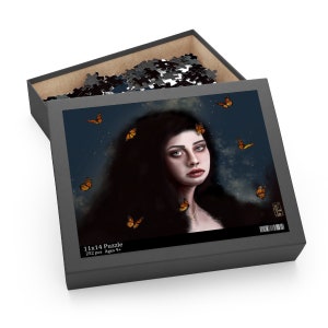 Delan Dhe - Dark Art Butterfly Portrait Goth Art Puzzle (120, 252, 500-Piece)