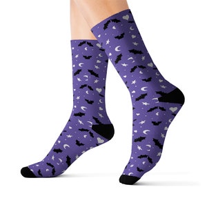 Bat Moon Love  - Purple Socks Spooky Halloween Kawaii PastelGoth