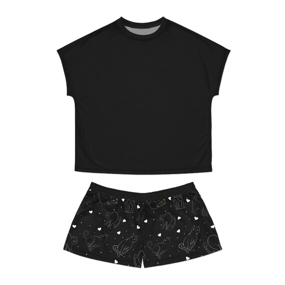Black Cat Love Women s Short Pajama Set Goth Spooky Witchy Halloween Pjs Etsy Canada