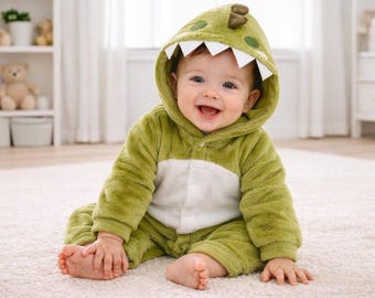 Strój dinozaura dla niemowląt, pluszowy kombinezon z kapturem, strój na Halloween