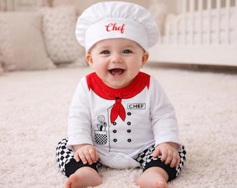 Zestaw kostiumów dla niemowląt, strój do gotowania dla niemowląt z czapeczką, kombinezon unisex, kombinezon do zdjęć dla noworodków