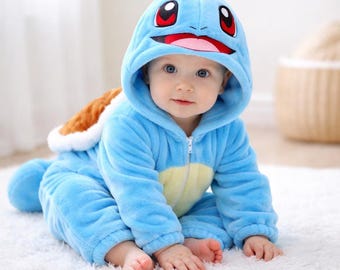 Niebieski kostium żółwia anime dla niemowląt – kombinezon z kapturem anime