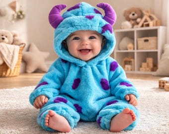 Kombinezon w kształcie potwora w kolorze niebieskim, pluszowy kaptur, kombinezon dla niemowląt do zdjęć