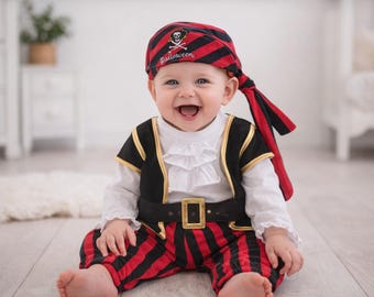 Strój pirata dla niemowląt, koszula z falbankami, spodnie w paski, strój na Halloween dla niemowląt