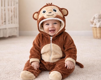 Kombinezon w kształcie małpki dla niemowląt, pluszowy, przytulny strój zwierzątka, dziecięcy kostium do zdjęć na Halloween
