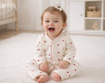 Body niemowlęce Love Heart, kremowy bawełniany kombinezon, prezent na Walentynki