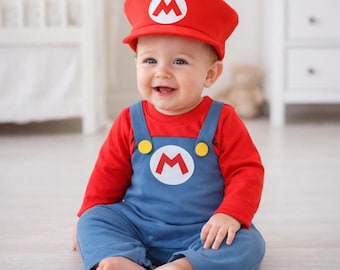 Strój małego gracza – czerwono-niebieski kombinezon, czapka, strój cosplay