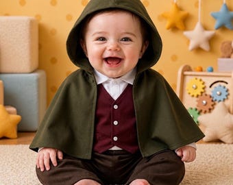 Ensemble costume de porteur d'alliances pour bébé - tenue, cape, chemise, gilet et pantalon d'inspiration médiévale faits main