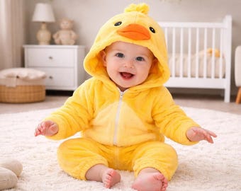 Kombinezon z kurczakiem, pluszowy jednoczęściowy strój zwierzątka, kombinezon z kapturem dla niemowląt