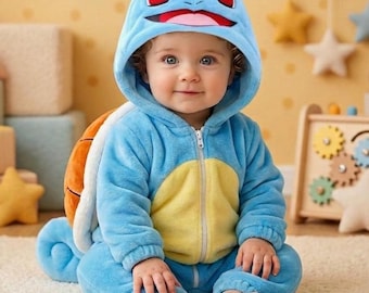 Costume da tartaruga blu per neonati, tutina con cappuccio a forma di animale, completo per neonati ispirato agli anime, costume di peluche per neonati, costume di Halloween per neonati
