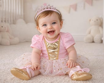 Różowy kostium księżniczki dla dziecka, sukienka tutu z koroną