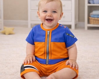 Kostium dla niemowląt inspirowany anime – kombinezon w stylu ninja w kolorze pomarańczowo-niebieskim