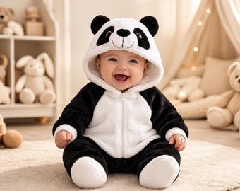 Kombinezon w kształcie pandy, pluszowy jednoczęściowy strój zwierzątka, kombinezon z kapturem dla niemowląt do zdjęć