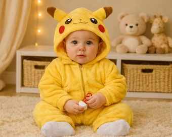 Żółty pluszowy kombinezon z kapturem dla niemowląt, strój cosplay inspirowany anime, kombinezon do zdjęć dla niemowląt