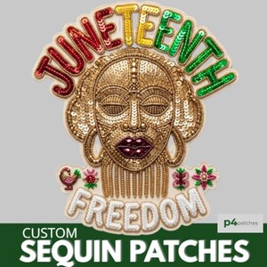 Custom Juneteenth Sequin Patch, Pan-African Colors Iron-On Applique, Afrocentric Jacket Bag DIY