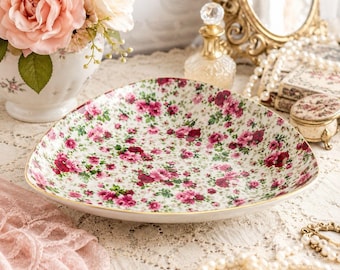 Vintage Mayfair Collection By Jay Pink Rose Chintz Trinket Dish, Serving Bowl
