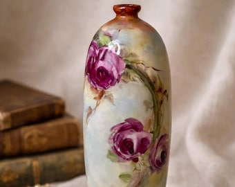 Antique Hand Painted Porcelain Vase, Ripley Mohr, Art Nouveau Floral Decor