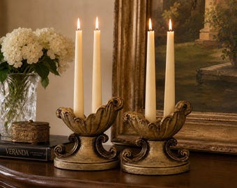 Vintage Pair Gold Gilt Scroll Candle Holders Resin Hollywood Regency 6” Set