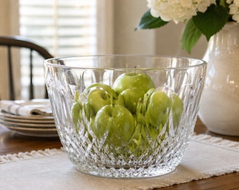 Vintage Cut Crystal Glass Serving Bowl 7.75x4.75 Fruit Salad Centerpiece Bowl