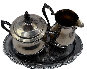 WM Rogers Creamer - Sugar Bowl & Tray Set Silverplate Vintage Lid Included 72-6