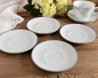 Vintage Royal Crest Windsor Japan Fine China Saucers Set of 4 Silver Trim 5.5
