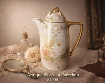 Antique Royal Rudolstadt Porcelain Chocolate Pot – Hand-Painted Roses, Gold Gilt