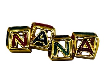 Vintage NANA Alphabet Block Brooch Gold Tone Enamel Letter Pin Grandma Gift