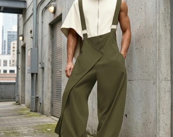 Macacão pantalona | Calça jardineira drapeada sem mangas | Roupa para o dia a dia | Estilo streetwear moderno