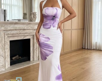 Floral Halter Dress | Backless Bodycon Maxi Design | Party Wear | Chic Summer Style