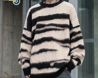 Retro Striped Sweater | Oversized Long Sleeve Top | Daily Wear | Y2K Streetwear Style